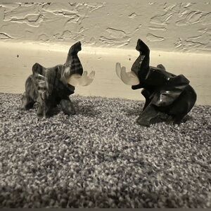Vintage Black and Gray onyx Elephant Figurines trunk up Asian fortune
